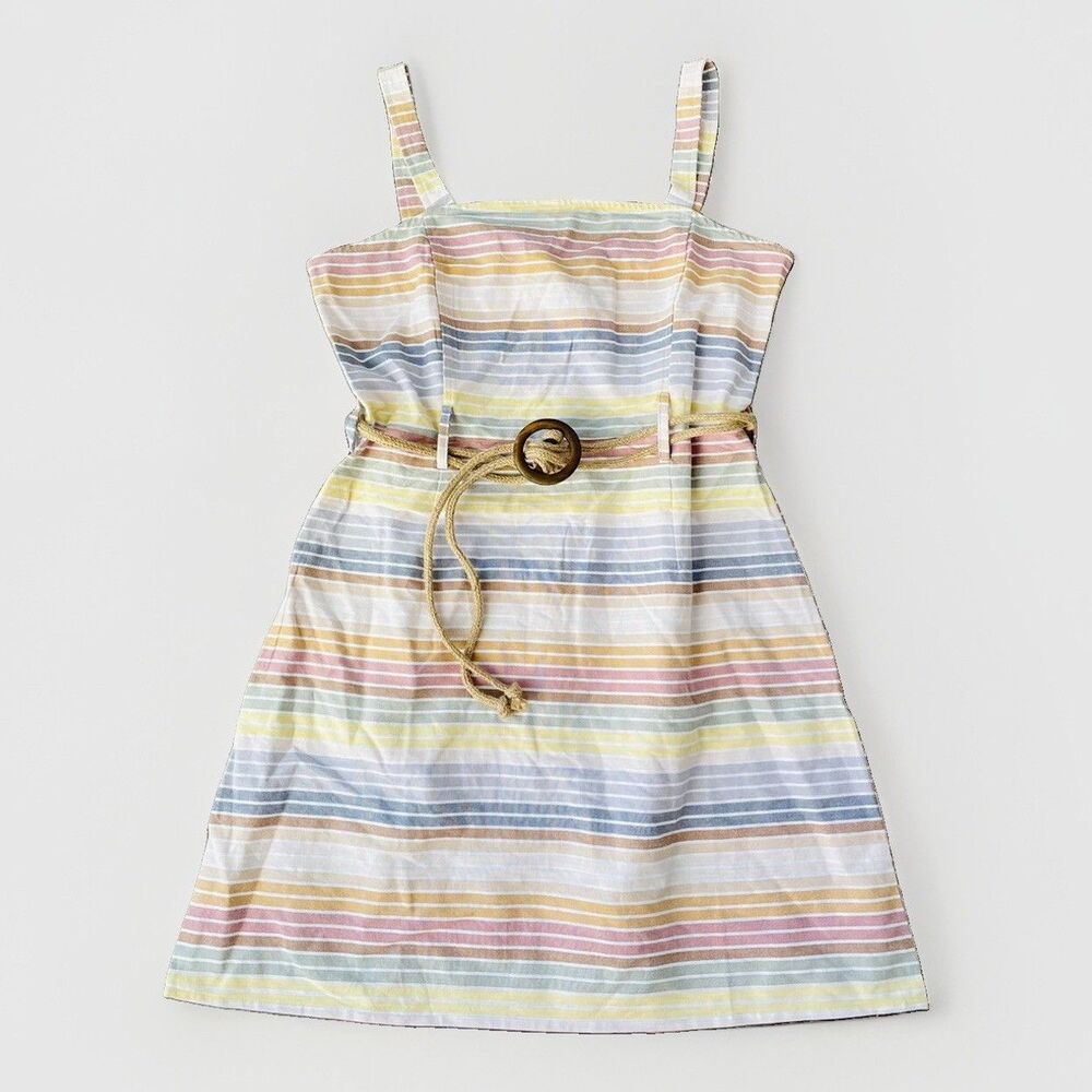 Planet Gold Juniors Striped Woven Dress Belted Size L 100% Cotton Zip
